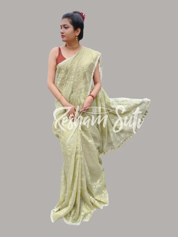 Sage_Green_&_Gold_Resham_Cotton_Jamdani_Saree-Shaola