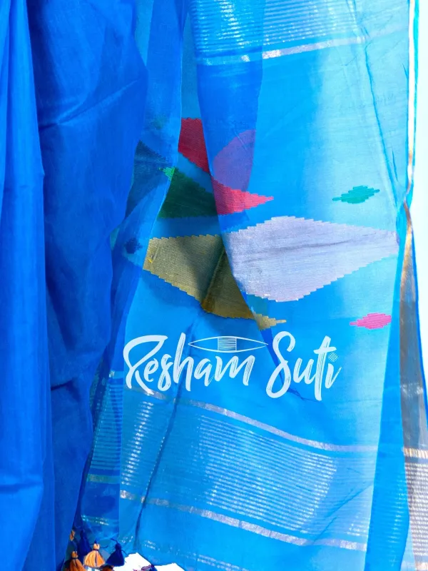 Blue_Handloom_Cotton_Silk_Saree-Slash_of_Blue