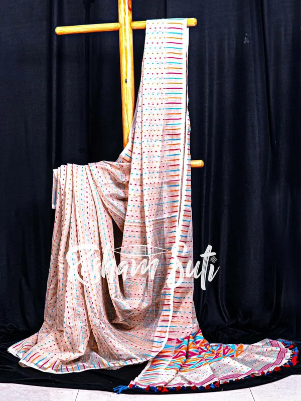 Pink_with_RGY_Dot_n_Triangle_Resham_Cotton_Jamdani_Saree-Sunday_Afternoon