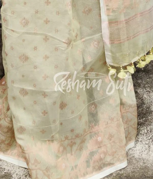 Sage_Green_&_Copper_Resham_Cotton_Jamdani_Saree-Ultimate_Junebug