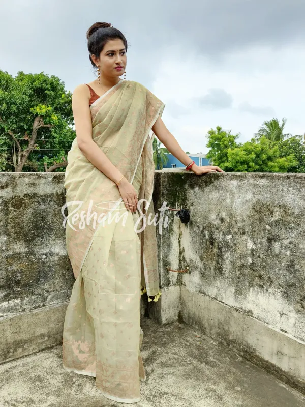 Sage_Green_&_Copper_Resham_Cotton_Jamdani_Saree-Ultimate_Junebug