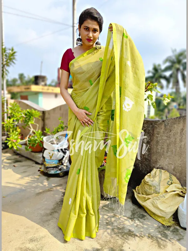 Fluroscent_Green_Handwoven_Cotton_Saree-Virgin_Margarita