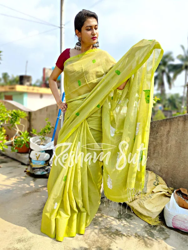 Fluroscent_Green_Handwoven_Cotton_Saree-Virgin_Margarita