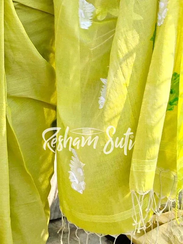 Fluroscent_Green_Handwoven_Cotton_Saree-Virgin_Margarita