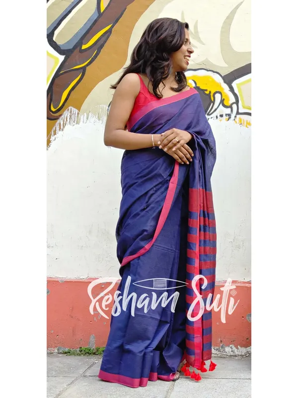 Deep_Blue_&_Red_Stripe_Modal_Cotton_Saree-Deep_Blue_Destiny