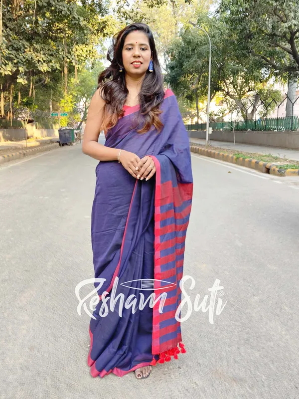 Deep_Blue_&_Red_Stripe_Modal_Cotton_Saree-Deep_Blue_Destiny