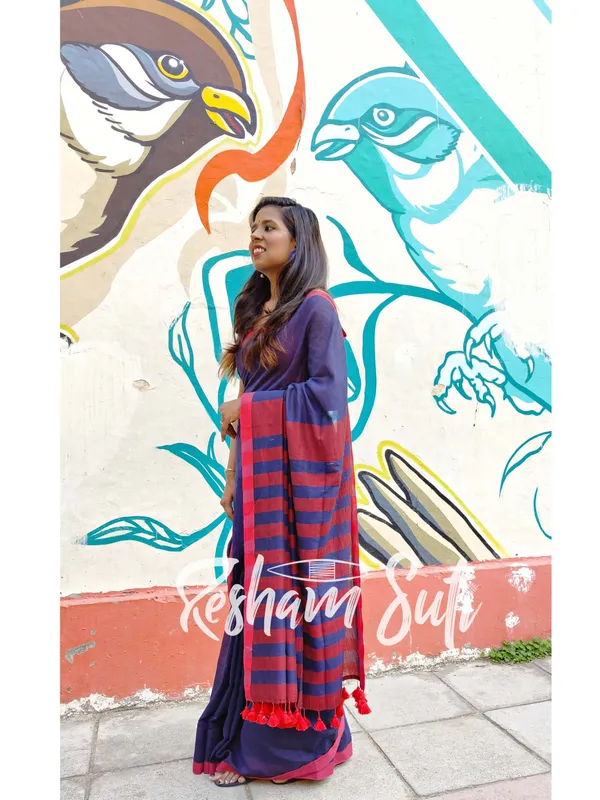 Deep_Blue_&_Red_Stripe_Modal_Cotton_Saree-Deep_Blue_Destiny