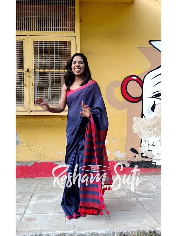 Deep_Blue_&_Red_Stripe_Modal_Cotton_Saree-Deep_Blue_Destiny