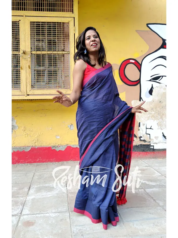 Deep_Blue_&_Red_Stripe_Modal_Cotton_Saree-Deep_Blue_Destiny