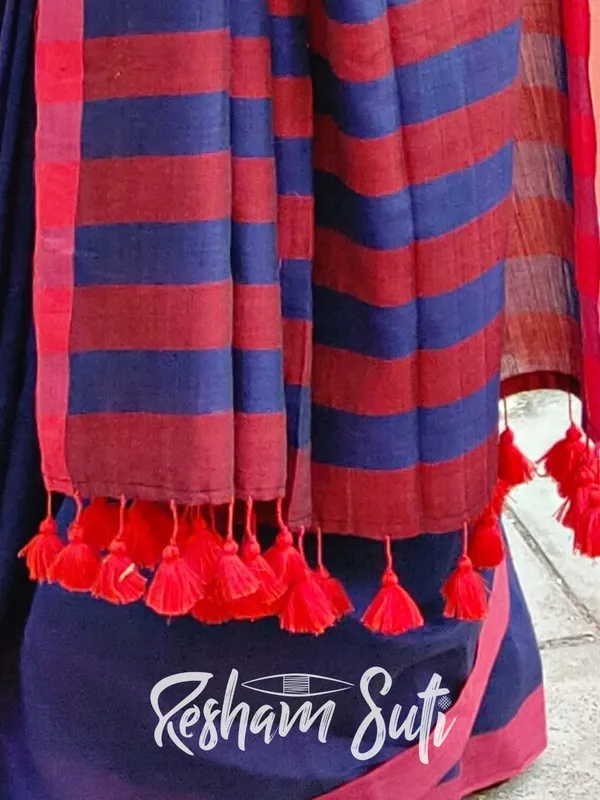 Deep_Blue_&_Red_Stripe_Modal_Cotton_Saree-Deep_Blue_Destiny