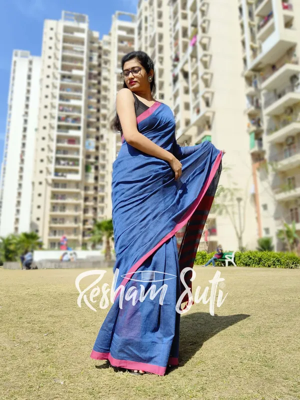 Light_Blue_&_Red_stripe_Modal_Cotton_Saree-Starstruck