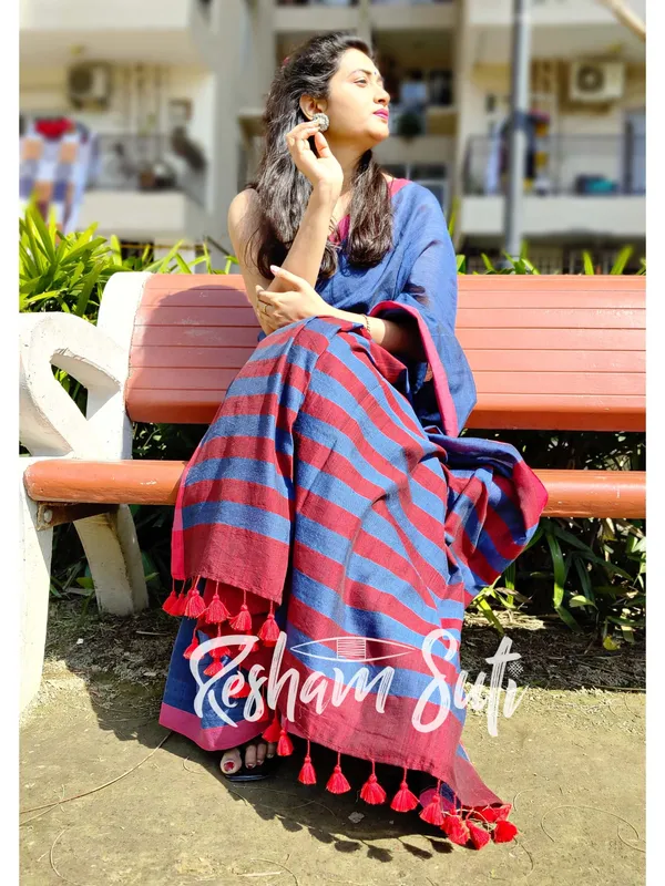 Light_Blue_&_Red_stripe_Modal_Cotton_Saree-Starstruck