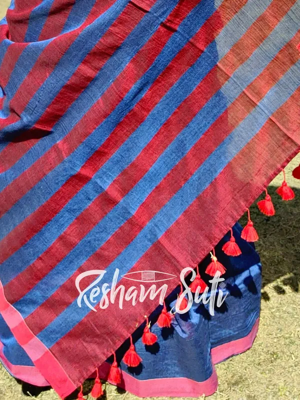 Light_Blue_&_Red_stripe_Modal_Cotton_Saree-Starstruck