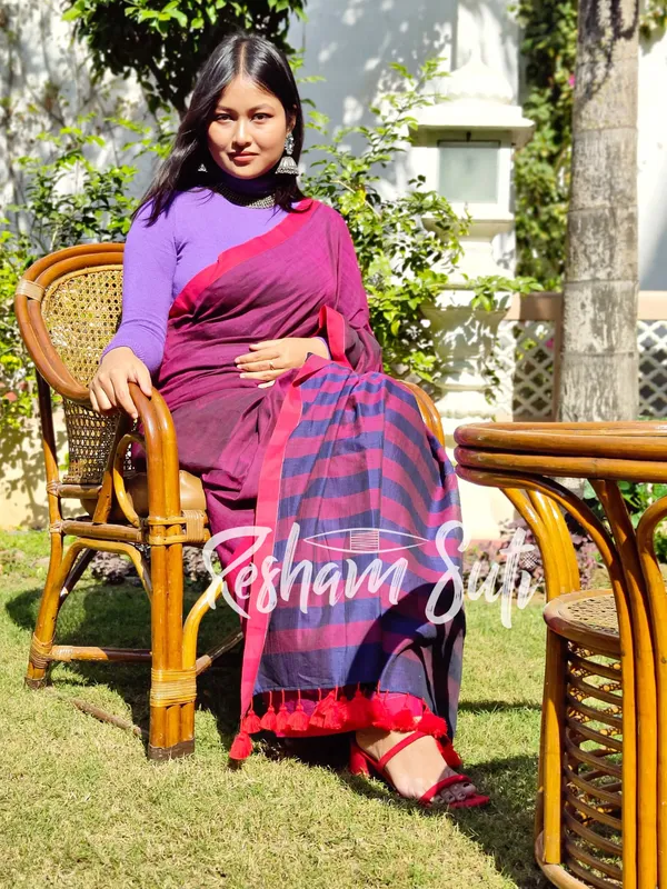 Purple_&_Blue_Stripe_Modal_Cotton_Saree-Royal_Affairs