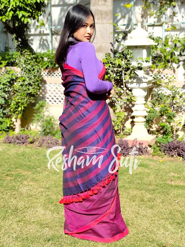Purple_&_Blue_Stripe_Modal_Cotton_Saree-Royal_Affairs