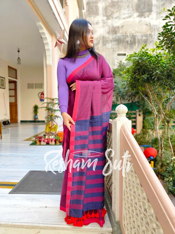 Purple_&_Blue_Stripe_Modal_Cotton_Saree-Royal_Affairs