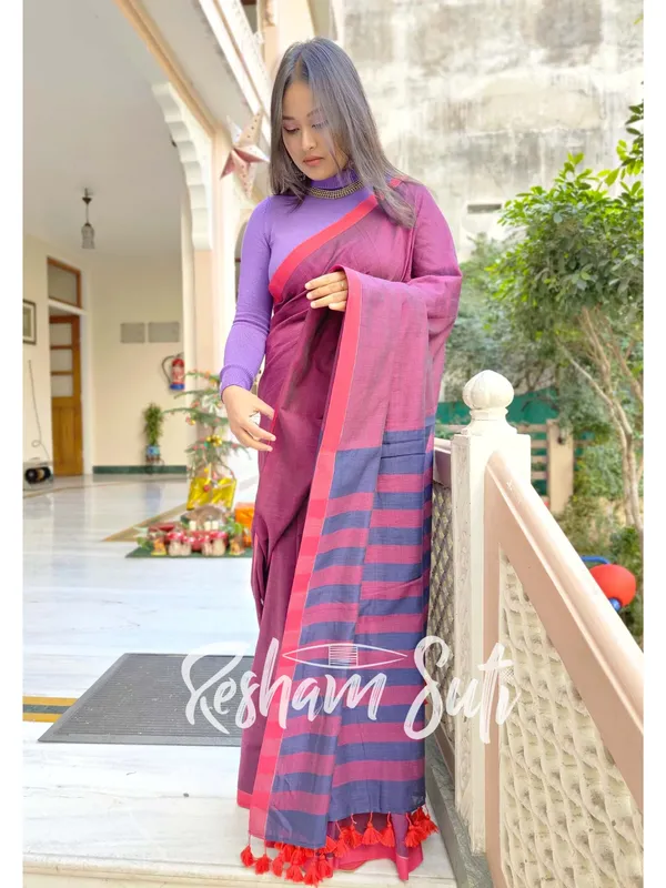 Purple_&_Blue_Stripe_Modal_Cotton_Saree-Royal_Affairs