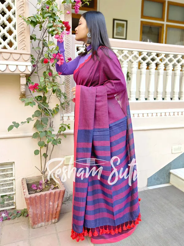 Purple_&_Blue_Stripe_Modal_Cotton_Saree-Royal_Affairs