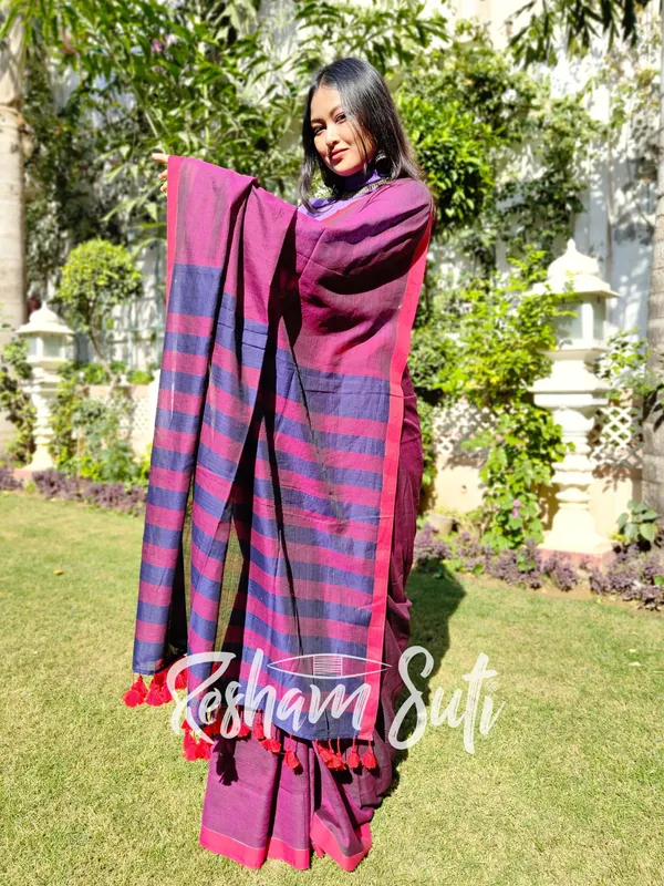 Purple_&_Blue_Stripe_Modal_Cotton_Saree-Royal_Affairs