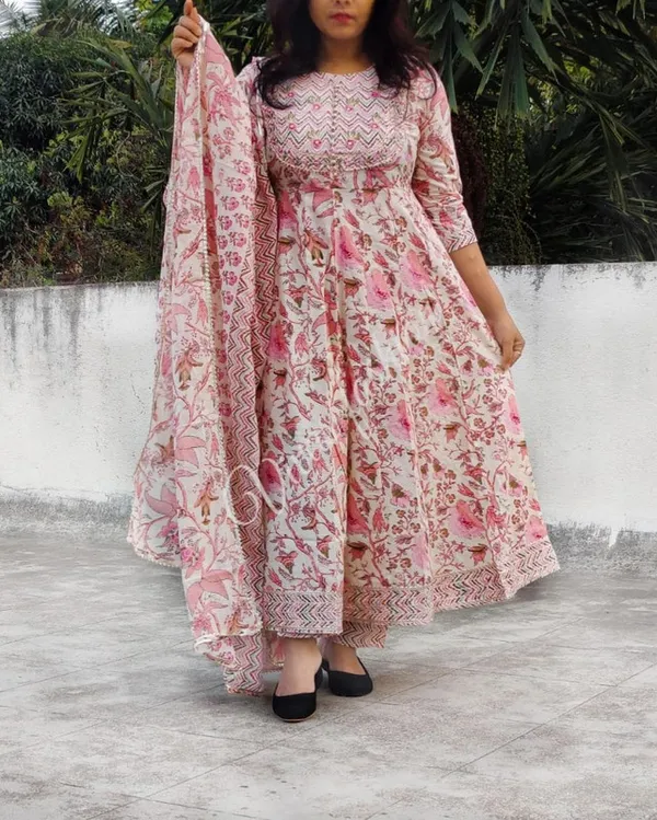 Multicolor_Flared_Cotton_Kurti_With_Pant_And_Dupatta_For_Women