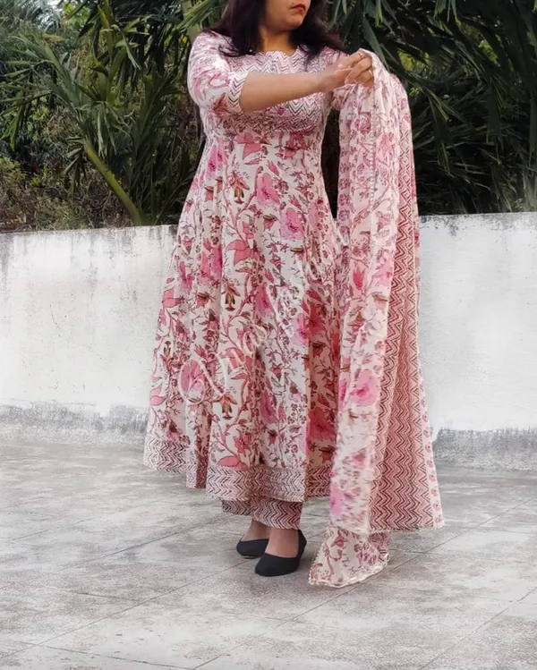 Multicolor_Flared_Cotton_Kurti_With_Pant_And_Dupatta_For_Women