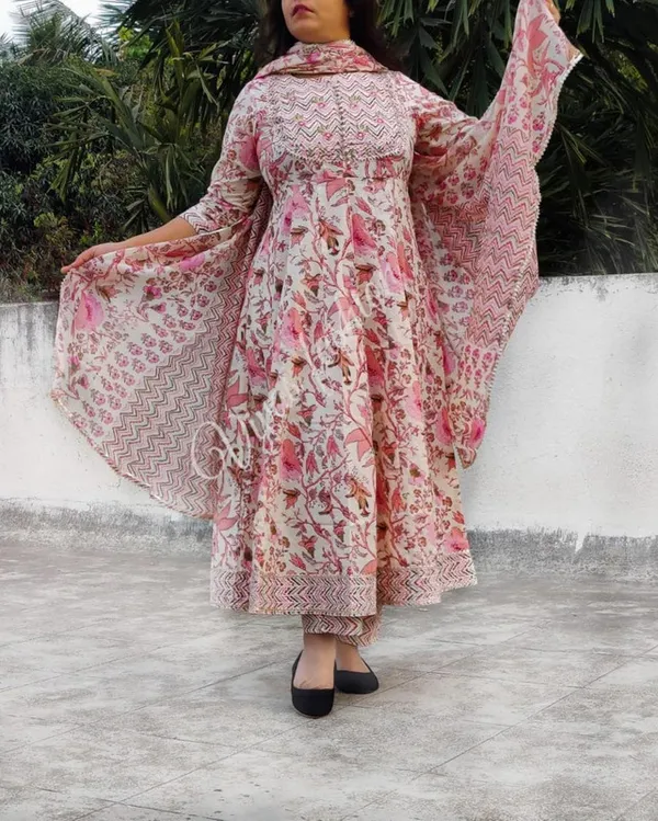 Multicolor_Flared_Cotton_Kurti_With_Pant_And_Dupatta_For_Women