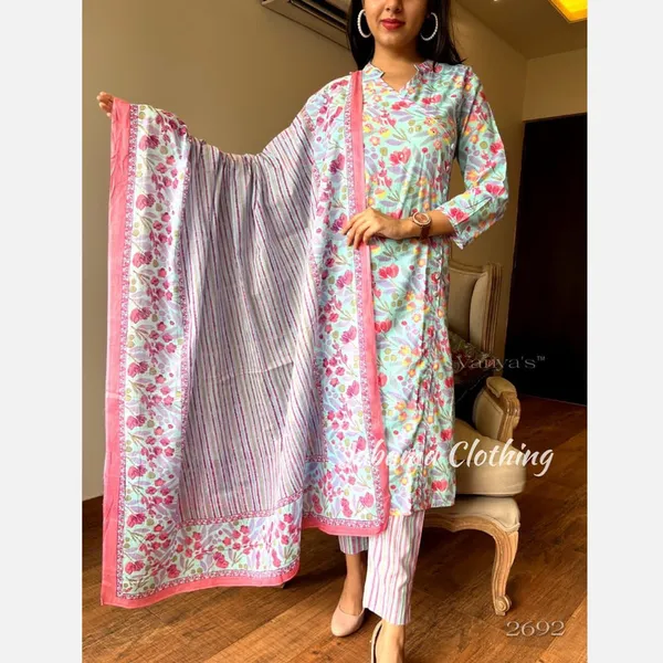 Multi_Blue_Cotton_Kurti_With_Pant_And_Dupatta_For_Women