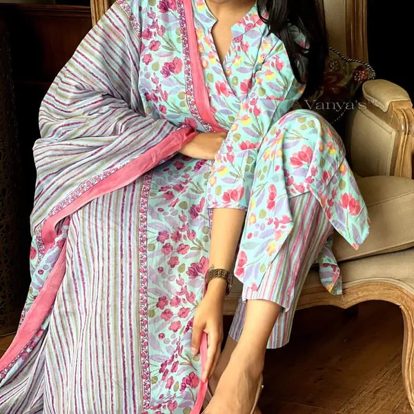 Multi_Blue_Cotton_Kurti_With_Pant_And_Dupatta_For_Women