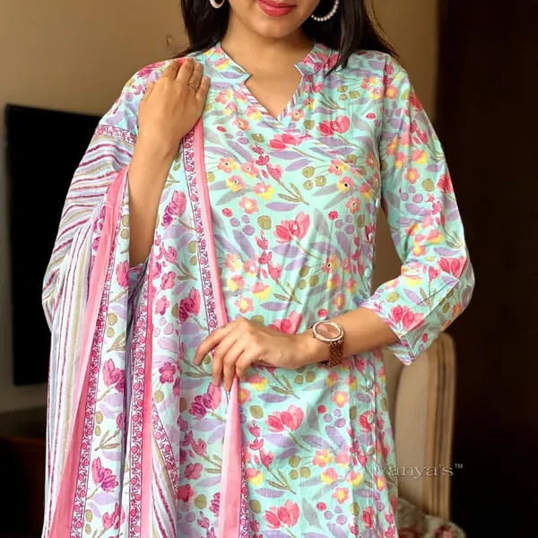 Multi_Blue_Cotton_Kurti_With_Pant_And_Dupatta_For_Women