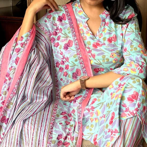 Multi_Blue_Cotton_Kurti_With_Pant_And_Dupatta_For_Women