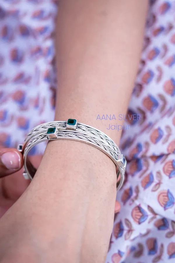 925_Pure_Sterling_Silver_|_Aabharan_Stone_Studded_Bangles_|_Well_Stamped_&_Hallmarked