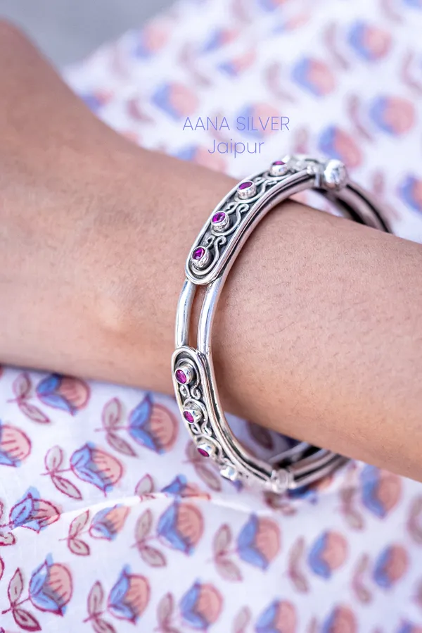 925_Pure_Sterling_Silver_|_Aabharan_Stone_Studded_Detailed_Kada_|_Well_Stamped_&_Hallmarked