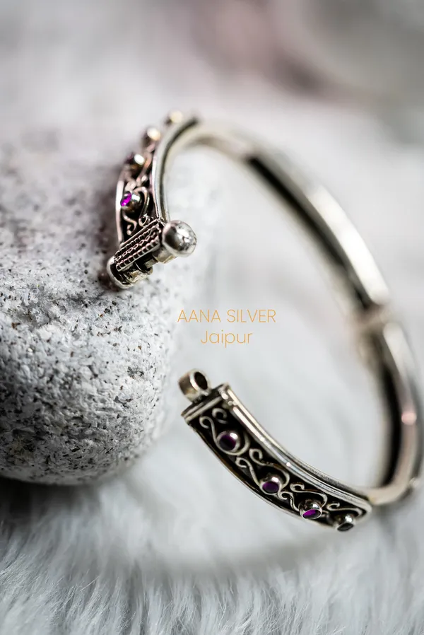 925_Pure_Sterling_Silver_|_Aabharan_Stone_Studded_Detailed_Kada_|_Well_Stamped_&_Hallmarked