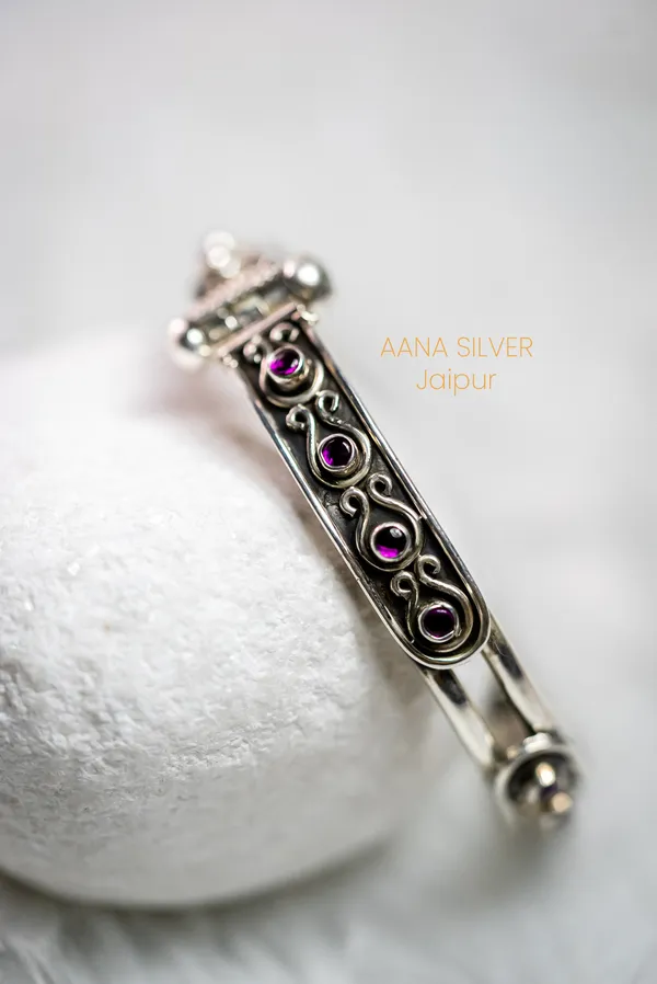 925_Pure_Sterling_Silver_|_Aabharan_Stone_Studded_Detailed_Kada_|_Well_Stamped_&_Hallmarked