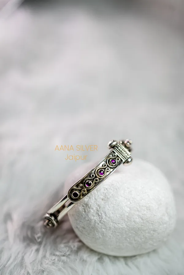 925_Pure_Sterling_Silver_|_Aabharan_Stone_Studded_Detailed_Kada_|_Well_Stamped_&_Hallmarked