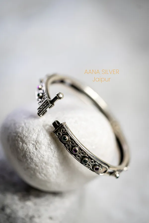 925_Pure_Sterling_Silver_|_Aabharan_Stone_Studded_Kada_Bangle_|_Well_Stamped_&_Hallmarked