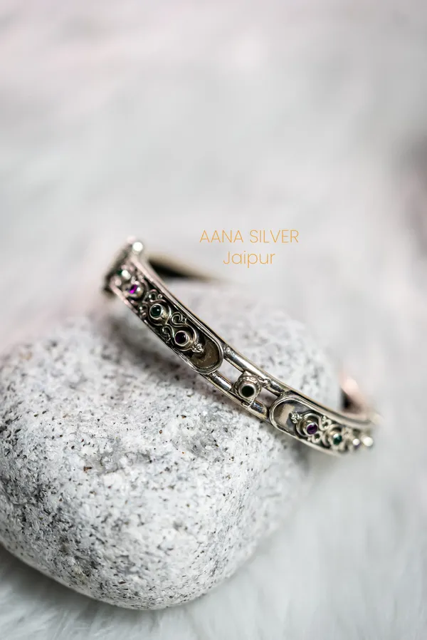 925_Pure_Sterling_Silver_|_Aabharan_Stone_Studded_Kada_Bangle_|_Well_Stamped_&_Hallmarked