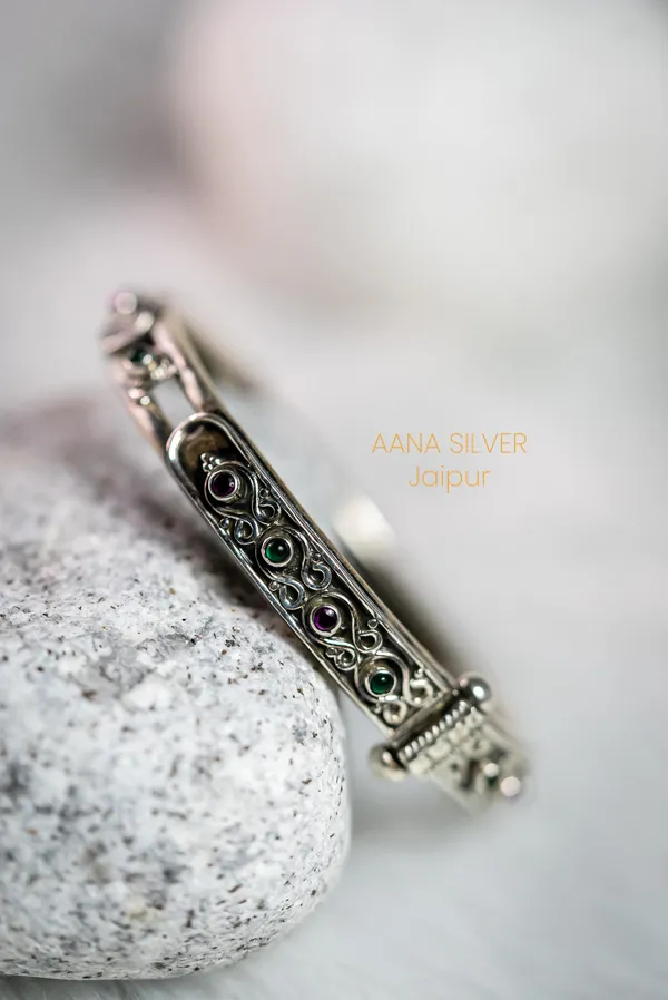 925_Pure_Sterling_Silver_|_Aabharan_Stone_Studded_Kada_Bangle_|_Well_Stamped_&_Hallmarked