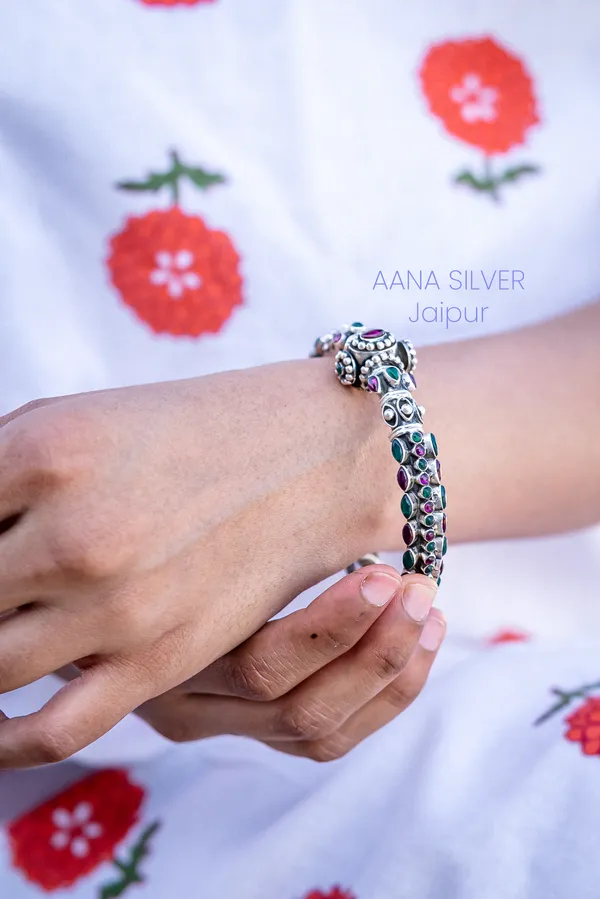 925_Pure_Sterling_Silver_|_Aabharan_Detailed_Ruby_Centric_Kada_|_Well_Stamped_&_Hallmarked
