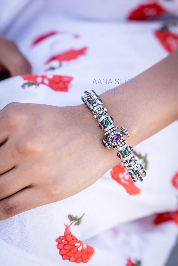 925_Pure_Sterling_Silver_|_Aabharan_Detailed_Ruby_Centric_Kada_|_Well_Stamped_&_Hallmarked