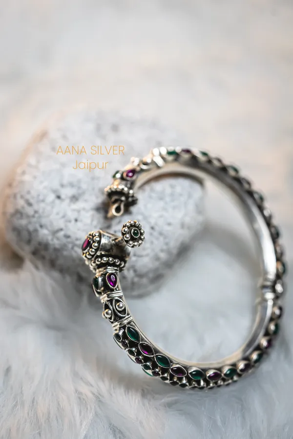 925_Pure_Sterling_Silver_|_Aabharan_Detailed_Ruby_Centric_Kada_|_Well_Stamped_&_Hallmarked