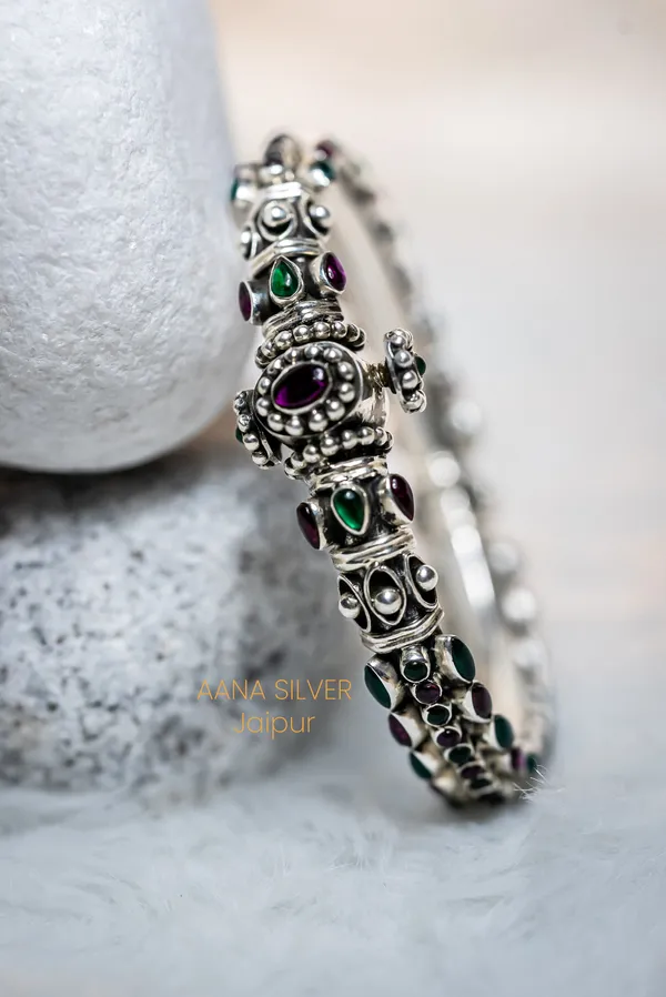 925_Pure_Sterling_Silver_|_Aabharan_Detailed_Ruby_Centric_Kada_|_Well_Stamped_&_Hallmarked