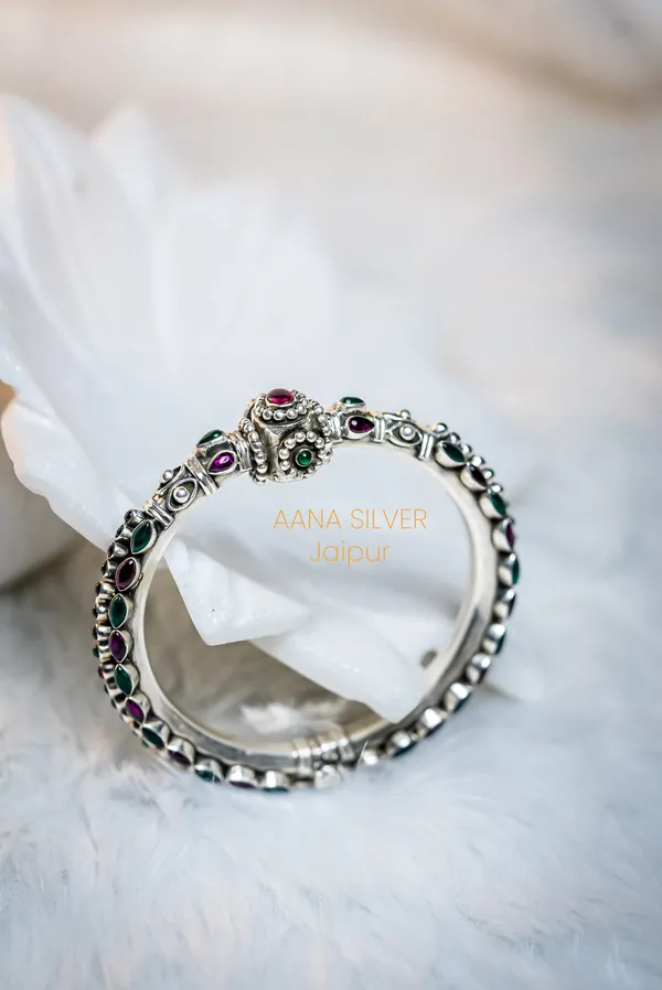 925_Pure_Sterling_Silver_|_Aabharan_Detailed_Ruby_Centric_Kada_|_Well_Stamped_&_Hallmarked