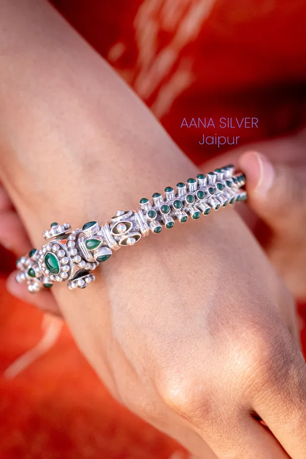 925_Pure_Sterling_Silver_|_Aabharan_Emerald_Jadau_Kada_|_Well_Stamped_&_Hallmarked