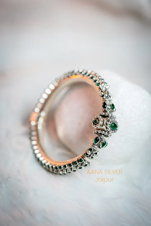 925_Pure_Sterling_Silver_|_Aabharan_Emerald_Jadau_Kada_|_Well_Stamped_&_Hallmarked