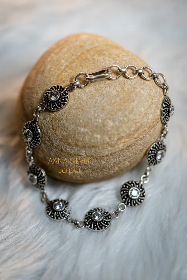 925_Pure_Sterling_Silver_|_Aabharan_Stone_Studded_Statement_Bracelet_|_Well_Stamped_&_Hallmarked