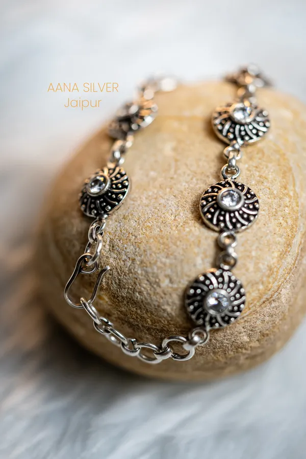 925_Pure_Sterling_Silver_|_Aabharan_Stone_Studded_Statement_Bracelet_|_Well_Stamped_&_Hallmarked
