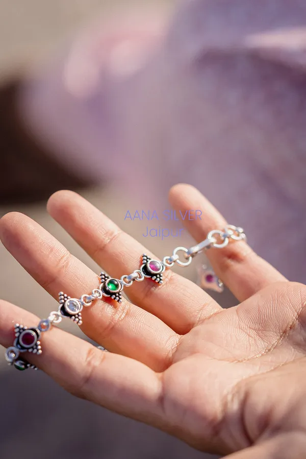 925_Pure_Sterling_Silver_|_Aabharan_Stone_Studded_Bracelet_|_Well_Stamped_&_Hallmarked