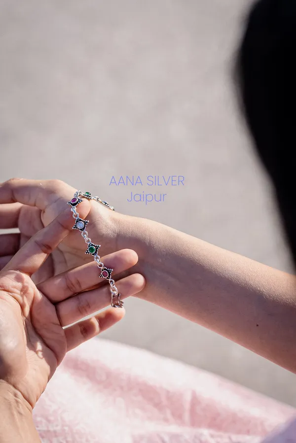 925_Pure_Sterling_Silver_|_Aabharan_Stone_Studded_Bracelet_|_Well_Stamped_&_Hallmarked