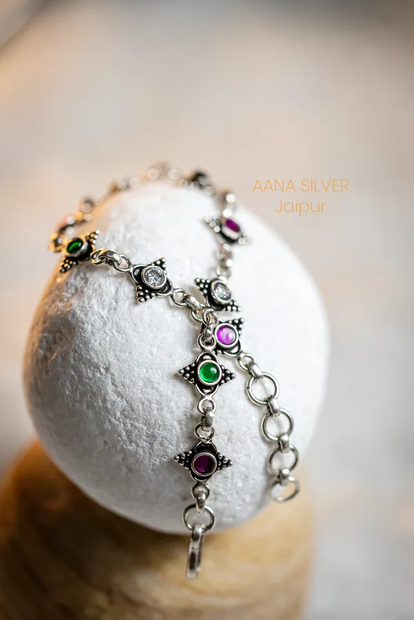 925_Pure_Sterling_Silver_|_Aabharan_Stone_Studded_Bracelet_|_Well_Stamped_&_Hallmarked